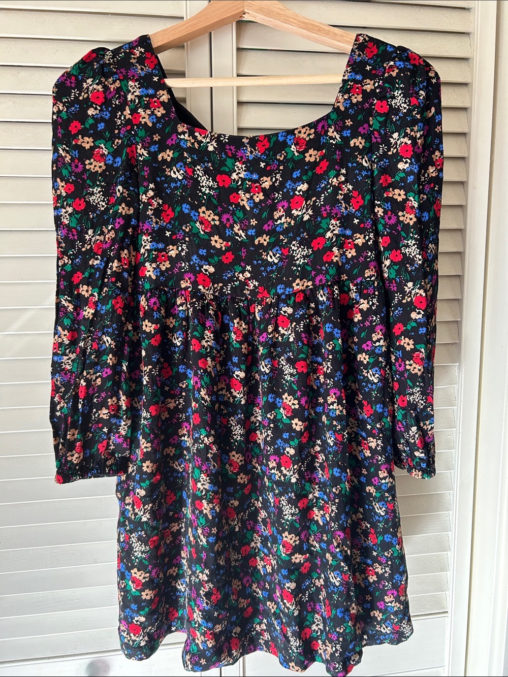 GAP kids Black Floral Babydoll dress with multicolor blooms